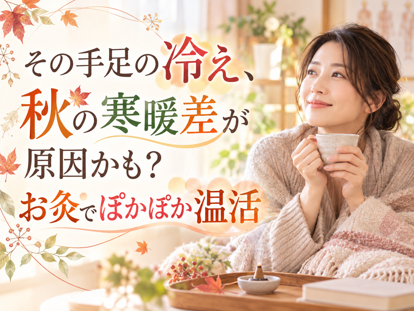 その手足の冷え、秋の寒暖差が原因かも？お灸でぽかぽか温活
